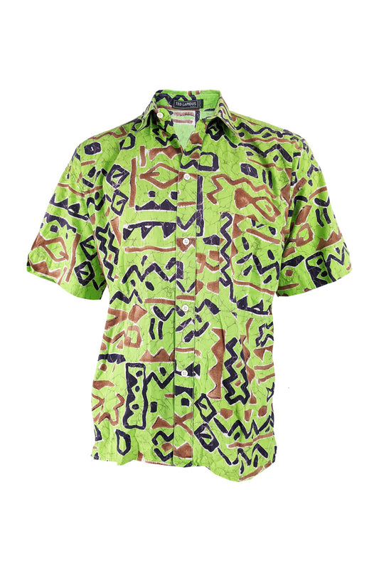 Vintage Mens Green Abstract Print Hawaiian Shirt, 1980s