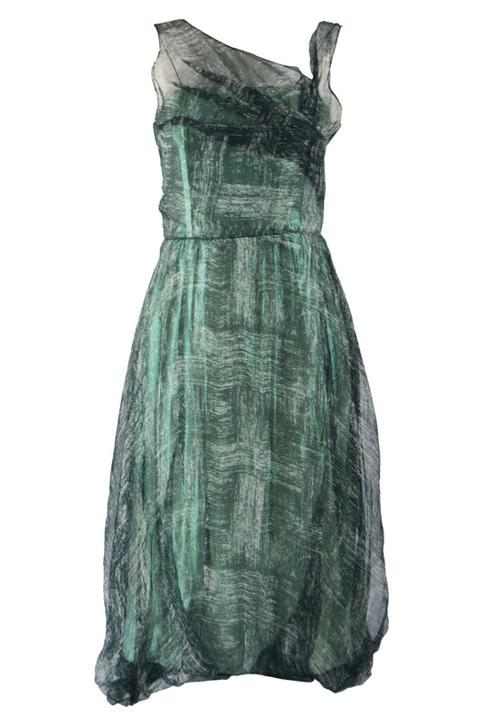 Vintage Metallic Green Bubble Hem Evening Dress, A/W 2004