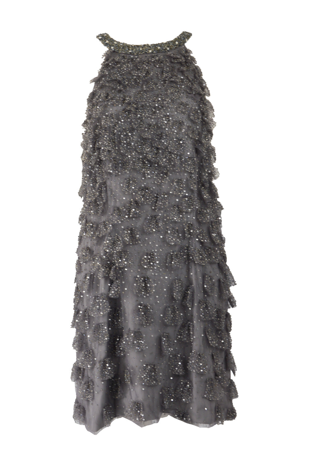 Vintage Sleeveless Beaded Ruffled Party Dress, 1990s