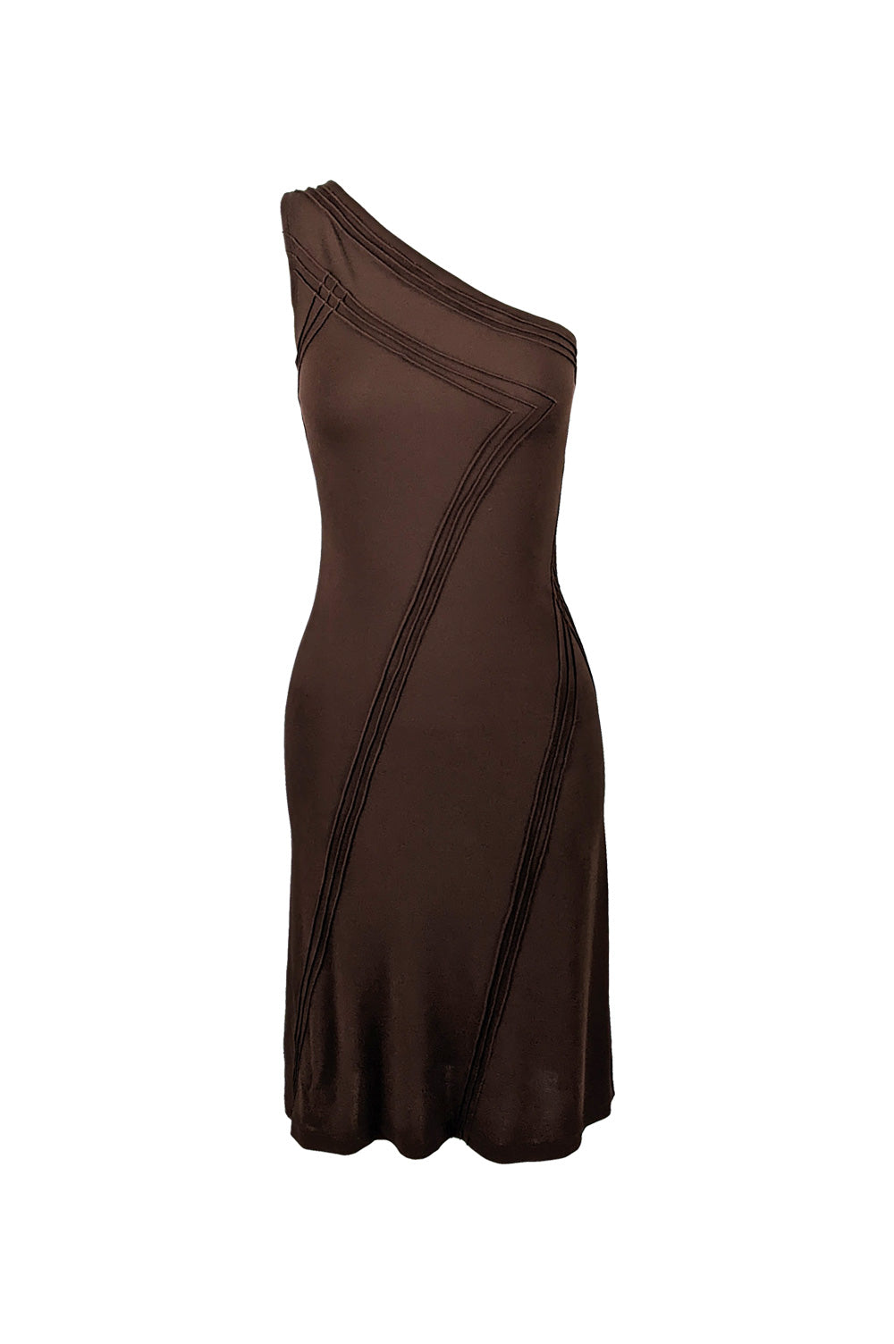 Donna Karan Vintage Brown Bodycon One Shoulder Dress, 1990s