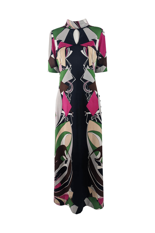 Travona Vintage Italian Colourful Print Maxi Dress, 1970s