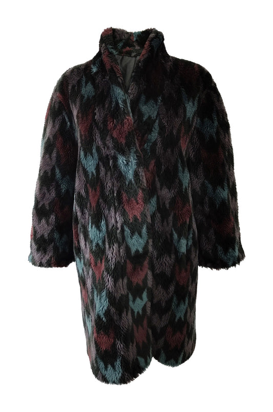 Astraka Vintage Womens Dramatic Printed Faux Fur Coat, 1980s