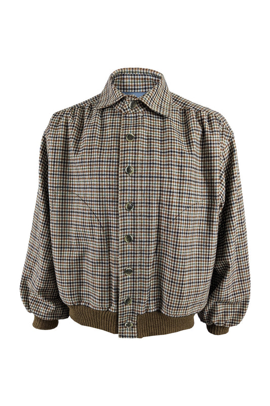 Mens Vintage Wool Houndstooth Collared Blouson Jacket, 1970s