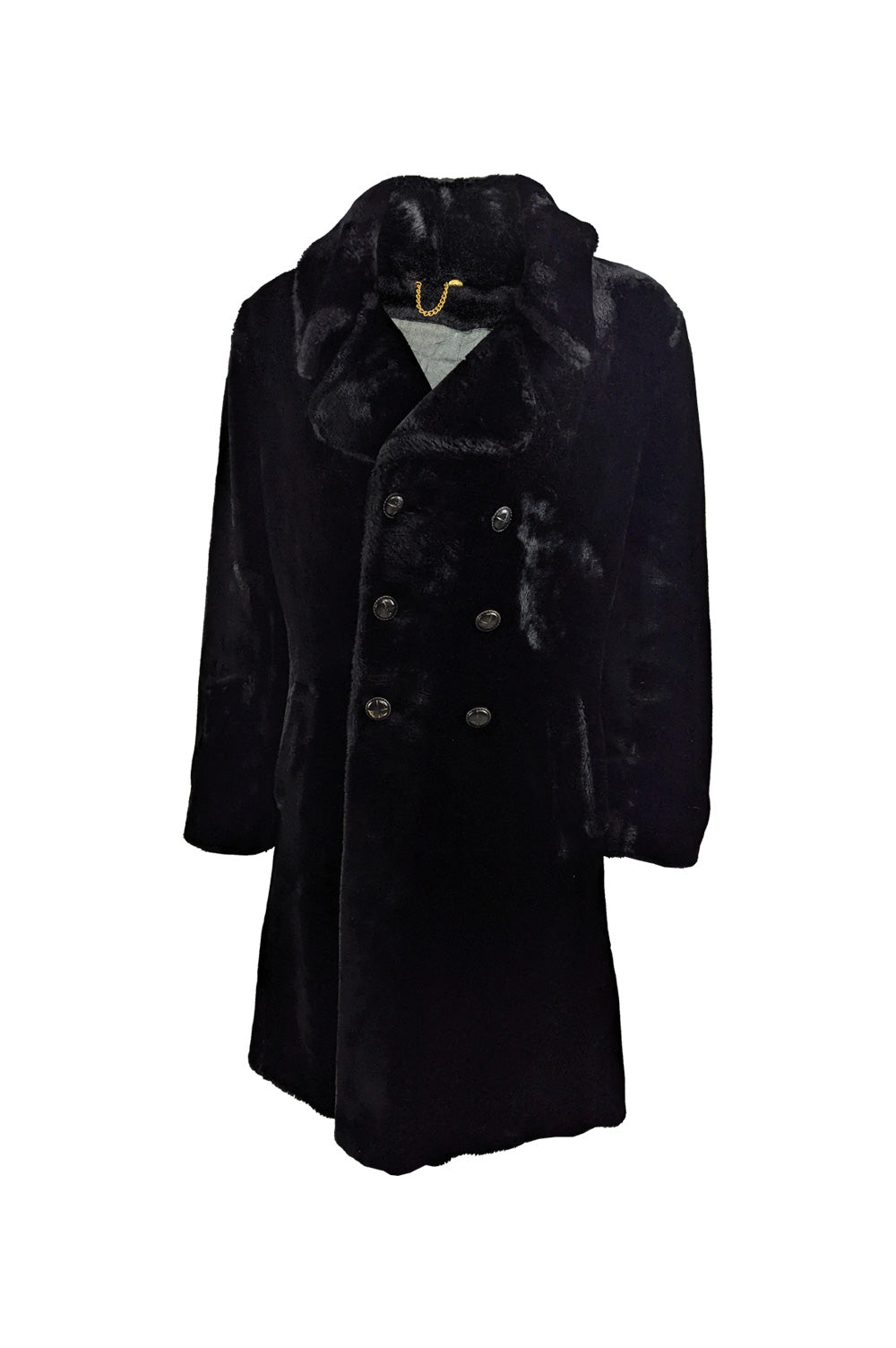 Mens Vintage Long Black Faux Fur Coat, 1970s