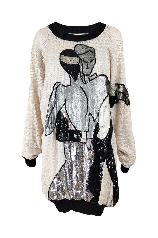 Frank Usher Vintage Sequin Beaded Dress Tunic Top, 1980s