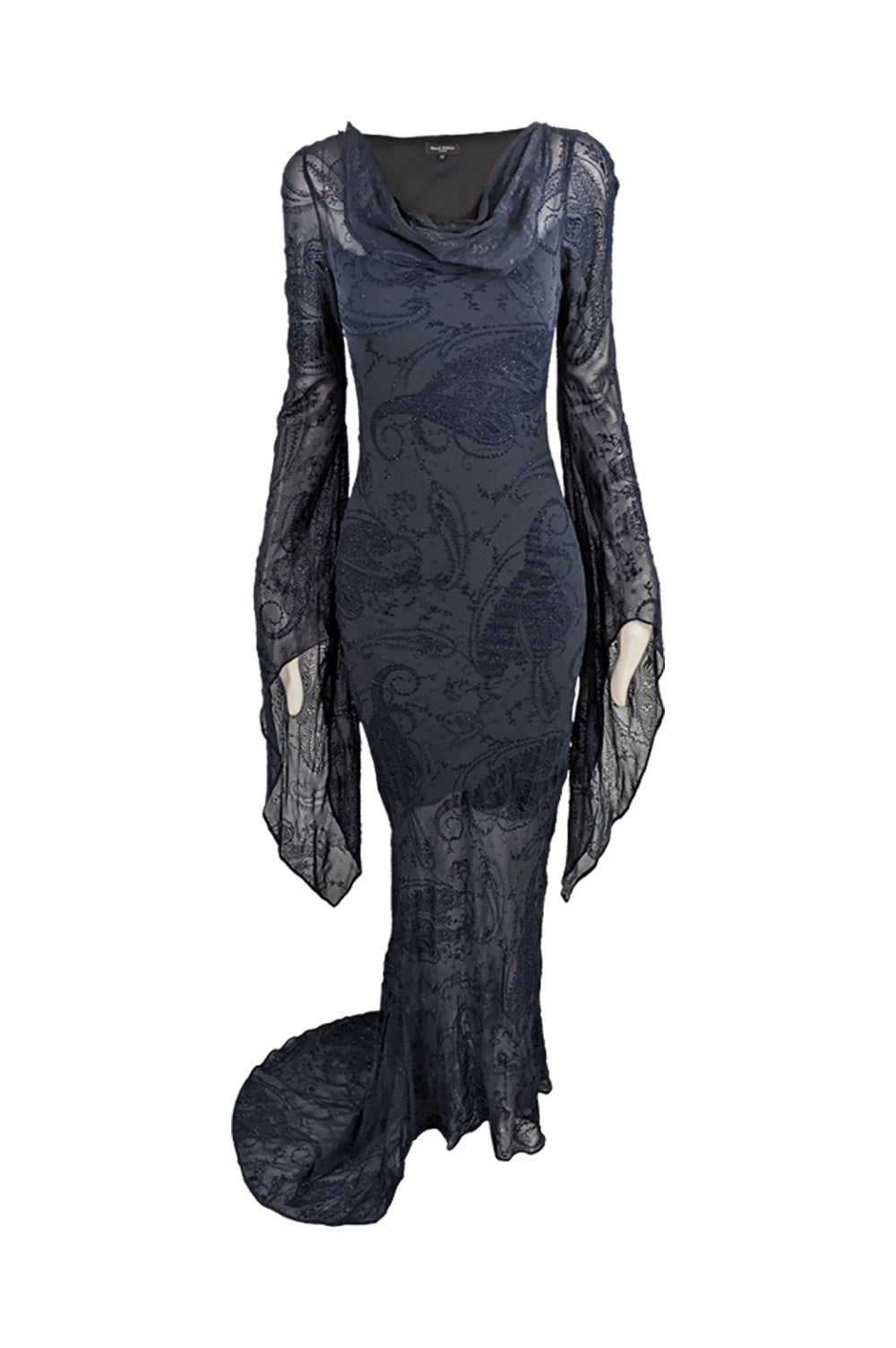 Ronit Zilkha Vintage Midnight Blue Silk Devore Witchy Dress, 2000s