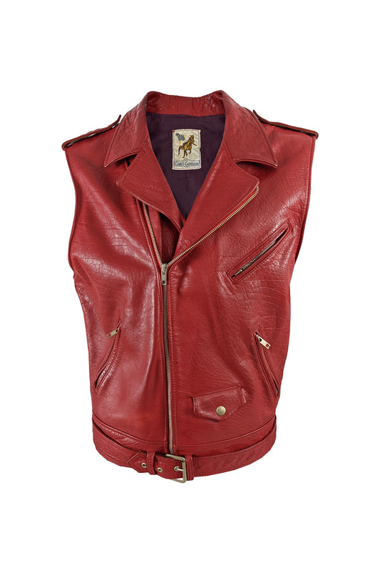 Chevignon Vintage Mens Red Leather Biker Vest, 1980s