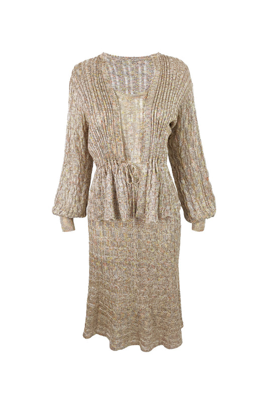 Vintage Womens Two Piece Knit Dress & Cardigan Set, 1970s