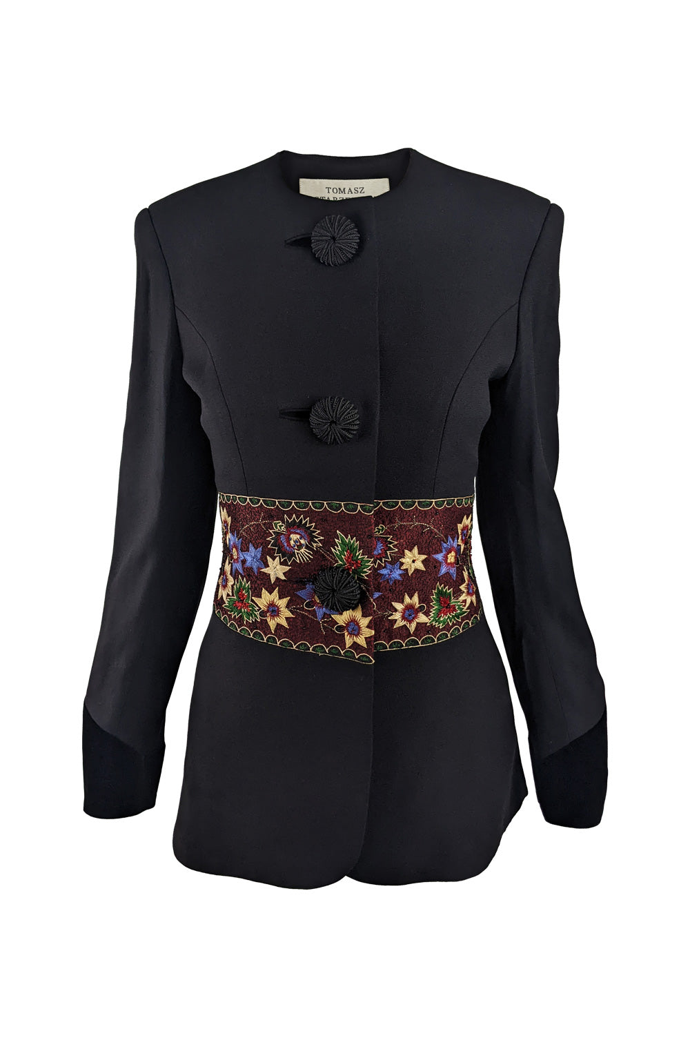 Tomasz Starzewski Vintage Black Crepe Embroidered Jacket, 1980s