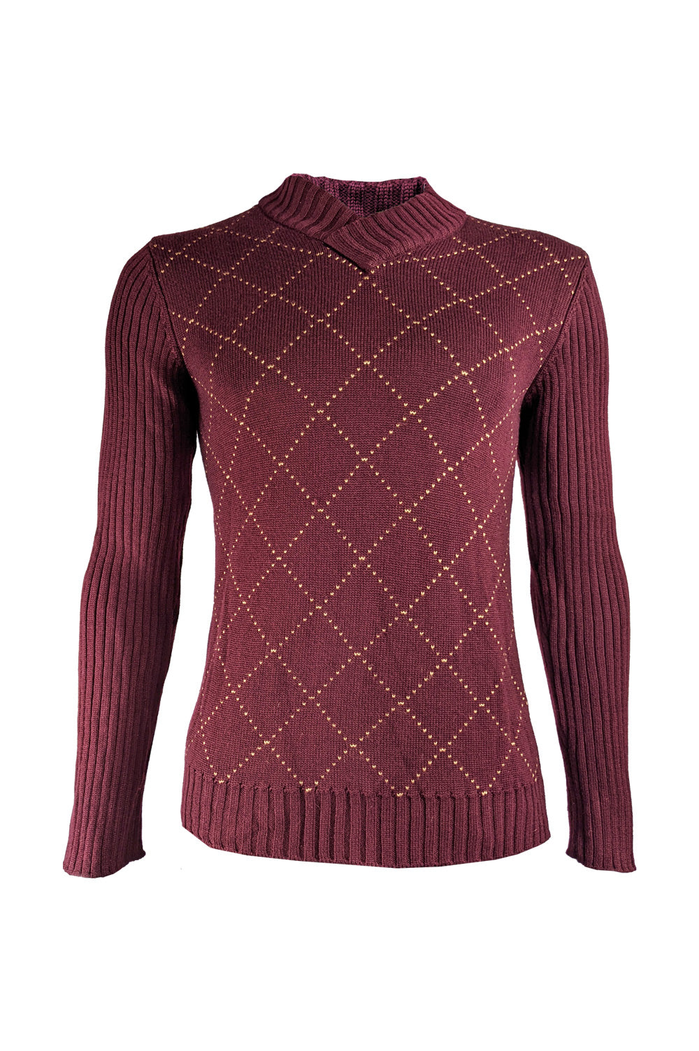 Mens Vintage Burgundy Red Diamond Jumper, 1990s