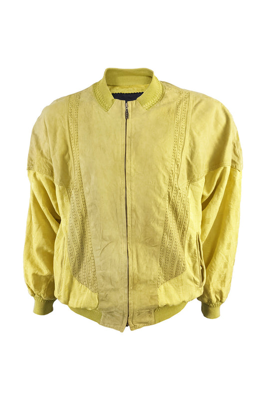 Richard Gelding Mens Vintage Yellow Suede & Silk Bomber Jacket, 1980s