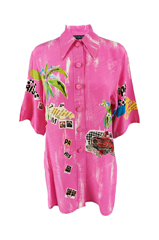 Jean Louis Scherrer Vintage Pink Tropical Blouse, 1980s