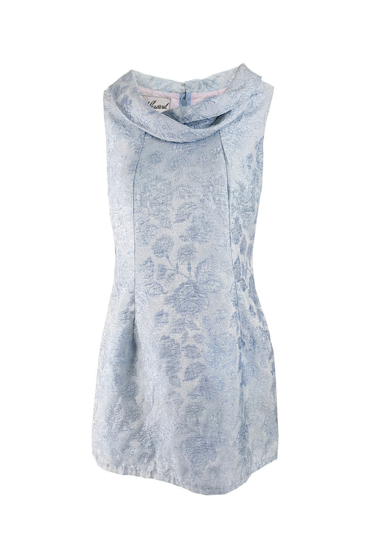 Vintage 1960s Pastel Blue Metallic Brocade Cocktail Dress