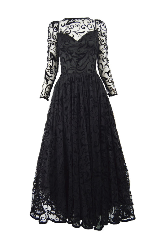 Vintage Black Tulle & Velvet Evening Gown, Fall 1993