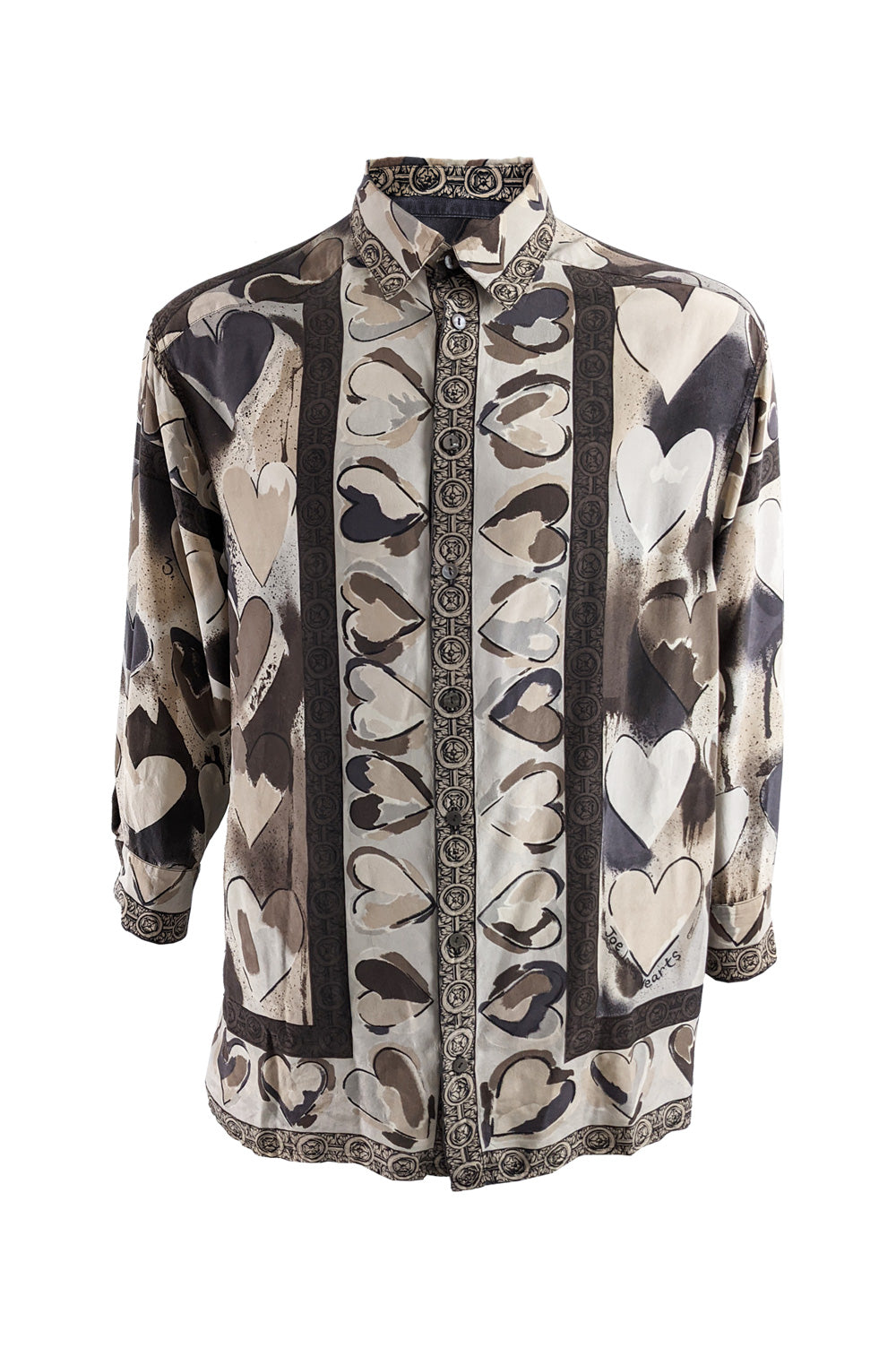 Joseph Mens Vintage Love Heart Print Pure Silk Shirt, 1980s