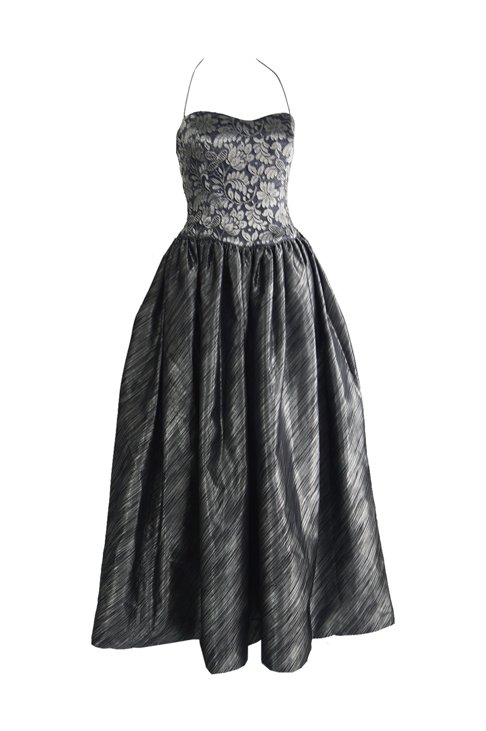 Vintage Silver Lace & Lamé Full Skirt Evening Gown
