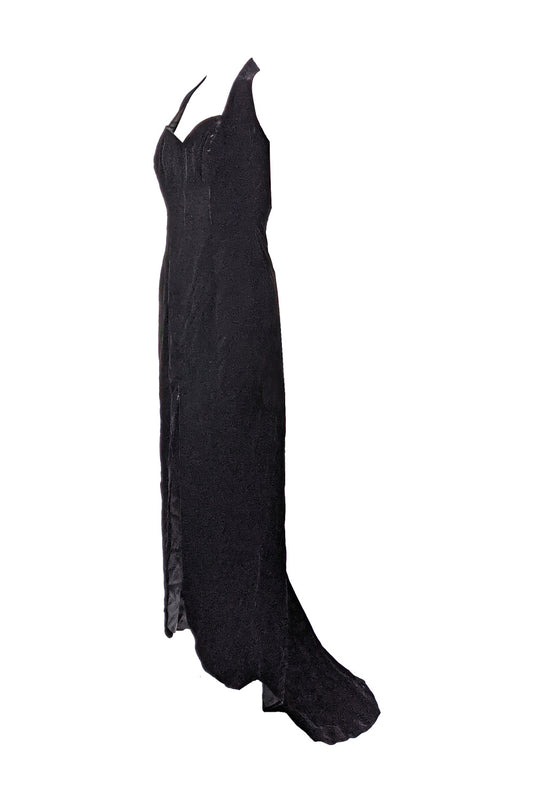 Darnell of London Vintage Black Floor Length Evening Dress, 1980s