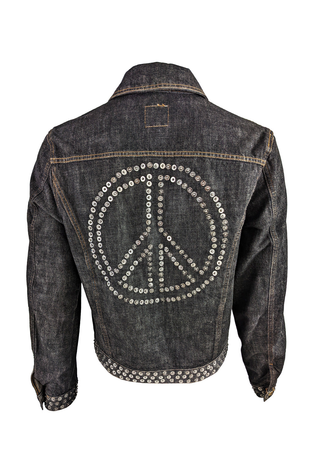 Moschino Vintage Mens Denim Jacket with Studded Peace Sign, 1990s