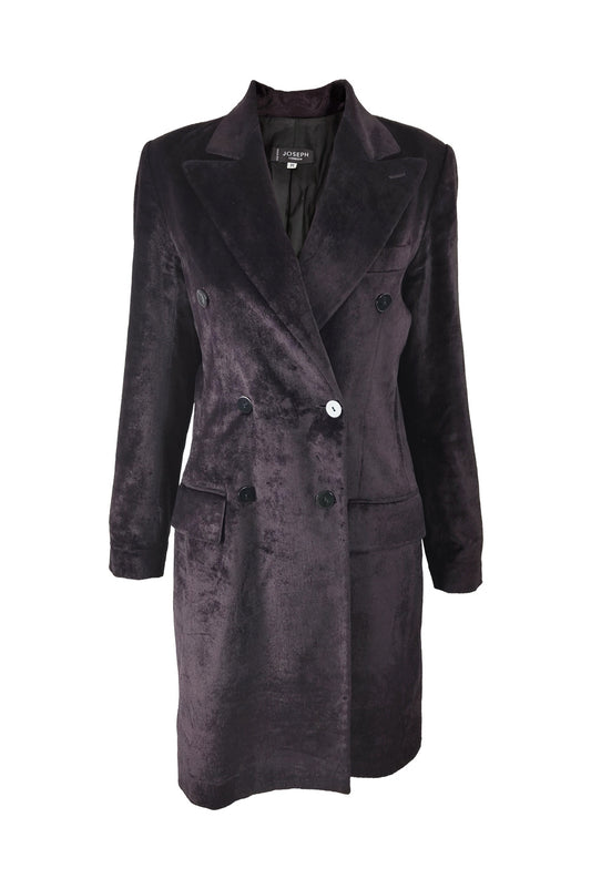 Joseph Vintage Womens Darkest Purple Velvet Pea Coat, 1990s